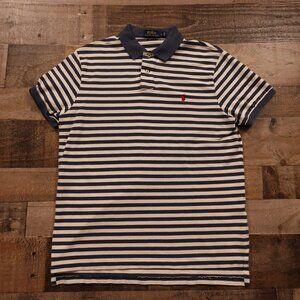 Polo Ralph Lauren Polo Shirt Men’s Large Navy White Stripe Custom Fit Cotton